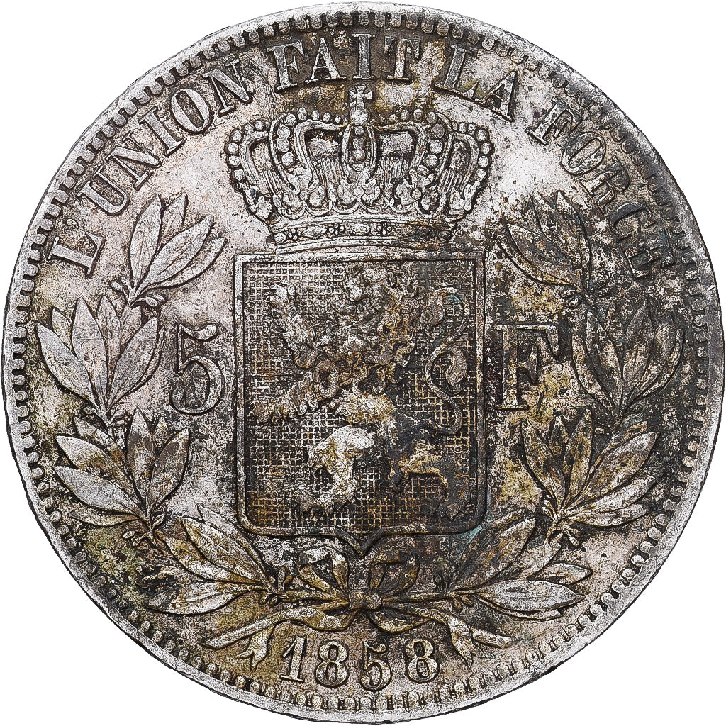 Belgium, Leopold I, 5 Francs, 5 Frank, 1858, Bruxelles, Silver, VF(30-35), KM:17