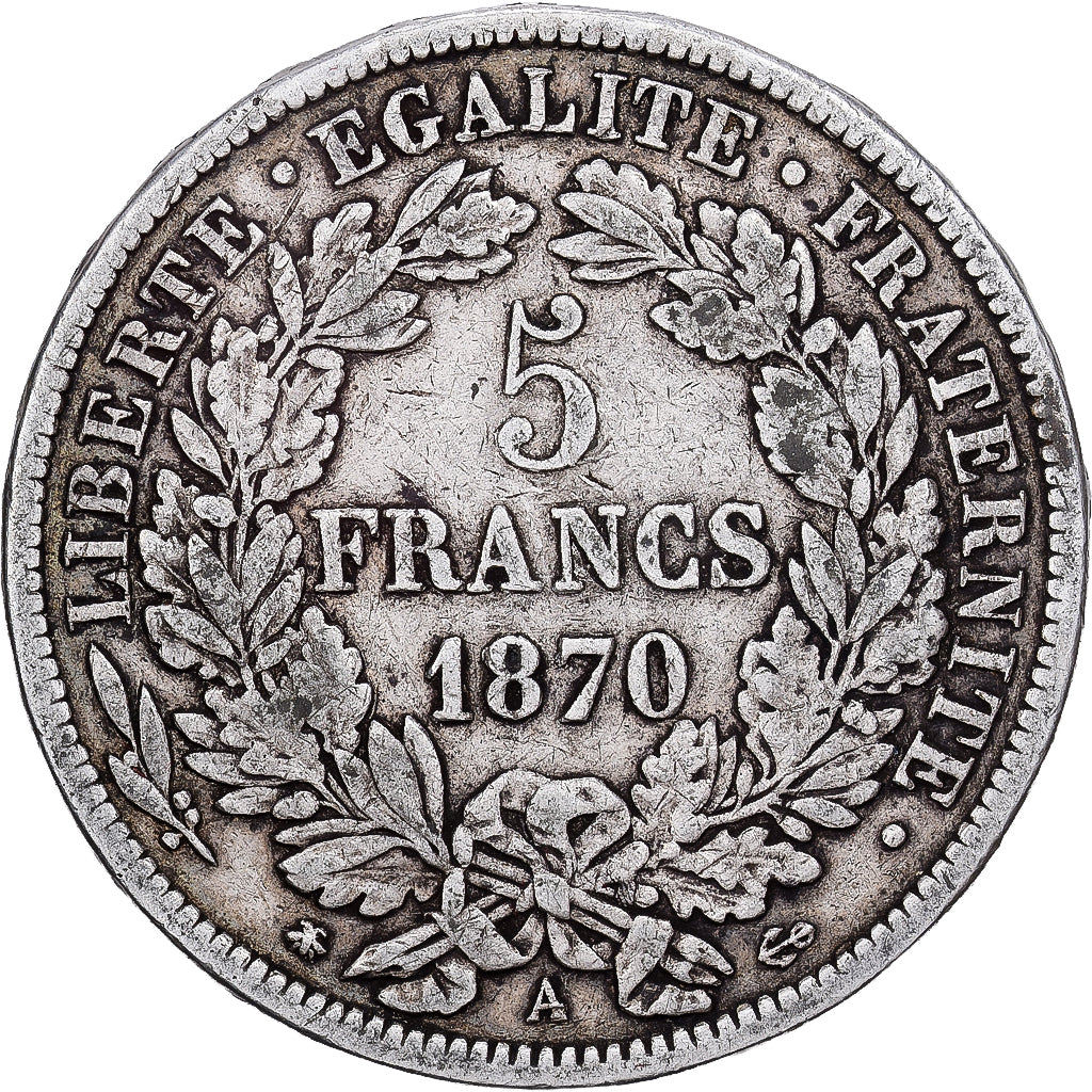 France, 5 Francs, Cérès, 1870, Paris, Silver, VF(20-25), KM:819
