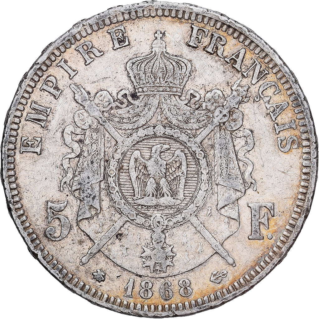 Francja, Napoleon III, 5 Francs, Napoléon III, 1868, Paris, Srebro, EF(40-45)