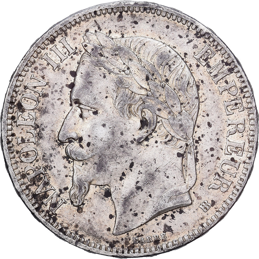 Francja, 5 Francs, Napoléon III, 1868, Strasbourg, Srebro, AU50, KM:799.2
