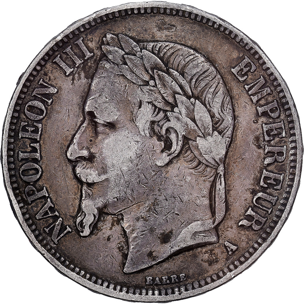 Francia, Napoleon III, 5 Francs, Napoléon III, 1869, Paris, Plata, BC+