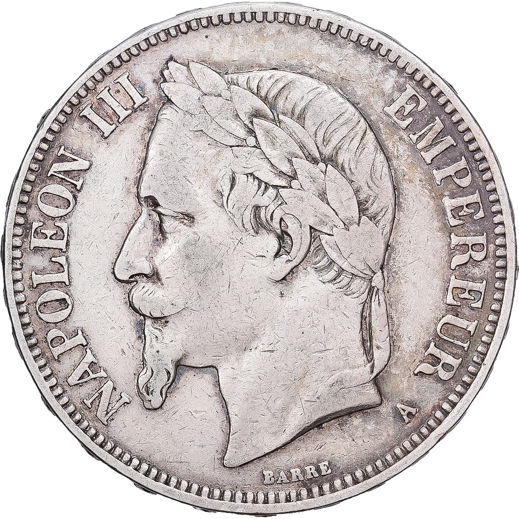 Francia, Napoleon III, 5 Francs, Napoléon III, 1870, Paris, Plata, BC+