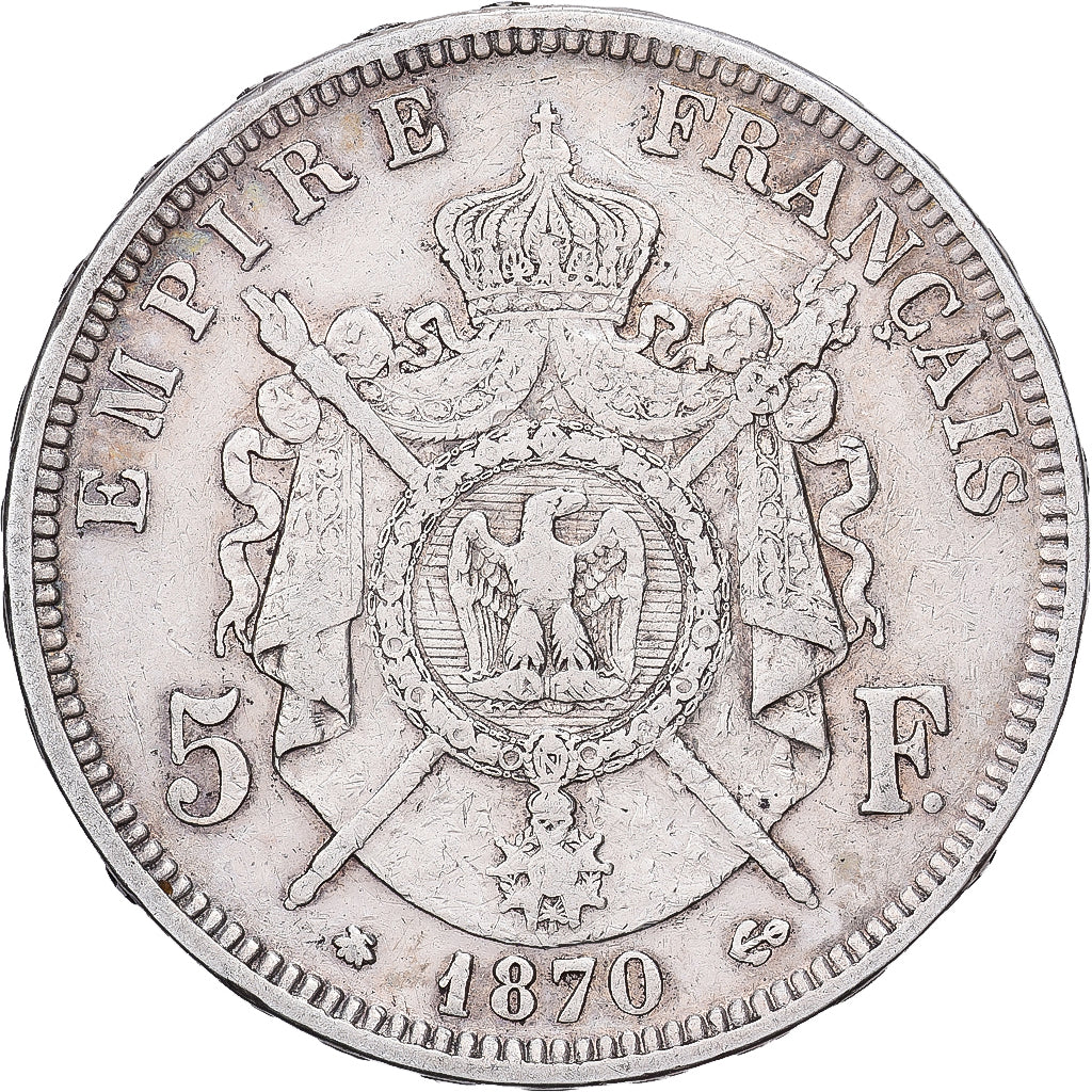 Francia, Napoleon III, 5 Francs, Napoléon III, 1870, Paris, Plata, BC+