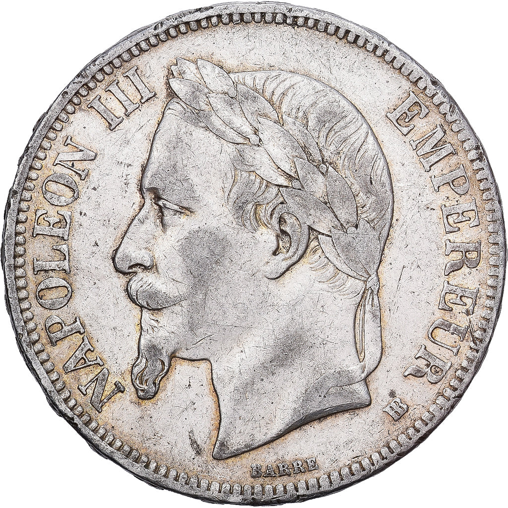 Francia, 5 Francs, Napoléon III, 1869, Strasbourg, Plata, BC+, KM:799.2