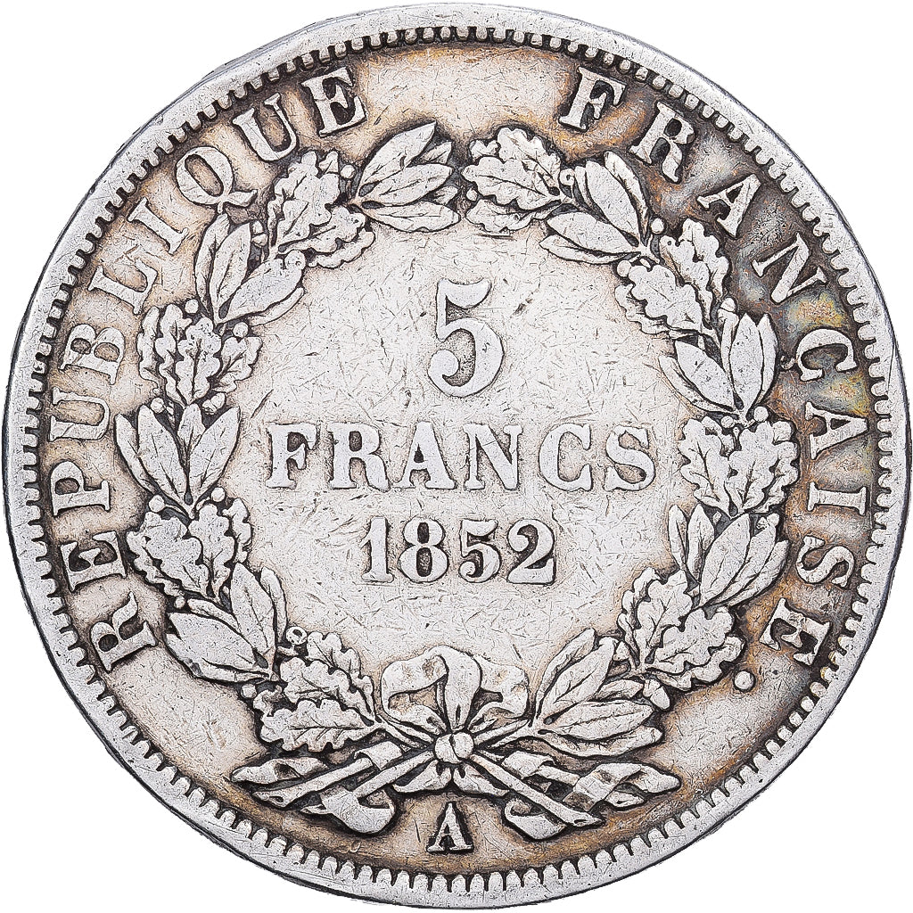 Francia, 5 Francs, Napoléon III, 1852, Paris, Plata, BC, KM:773.1