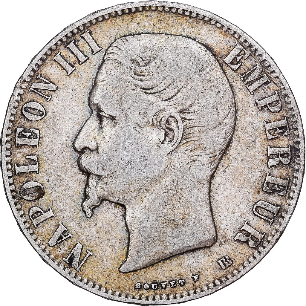 France, Napoléon III, 5 Francs, Napoléon III, 1855, Strasbourg, Argent, TB