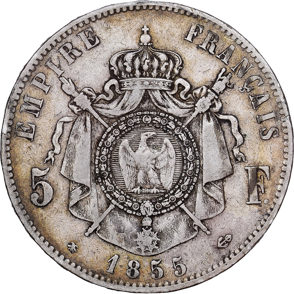 France, Napoléon III, 5 Francs, Napoléon III, 1855, Strasbourg, Argent, TB