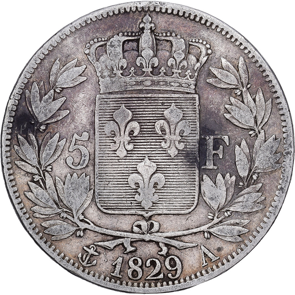 Francja, 5 Francs, Charles X, 1829, Paris, Srebro, VF(20-25), KM:728.1