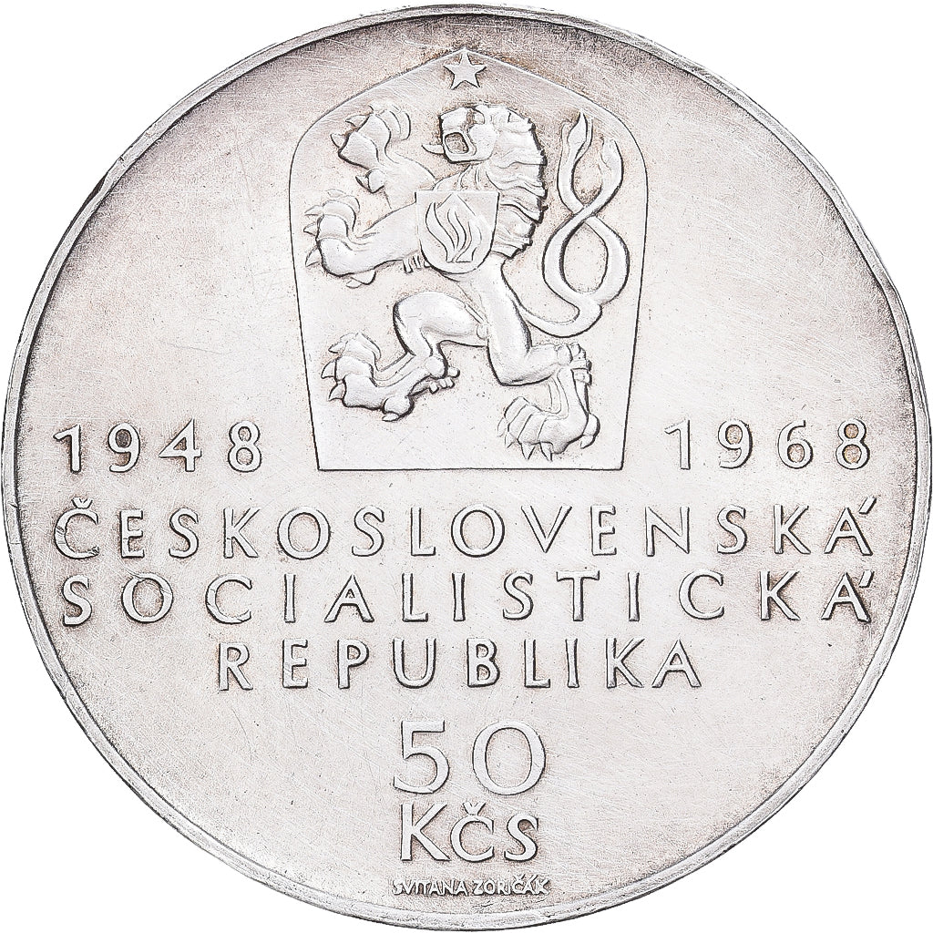Tsjecho-Slowakije, 50 Korun, 1968, Zilver, ZF, KM:65