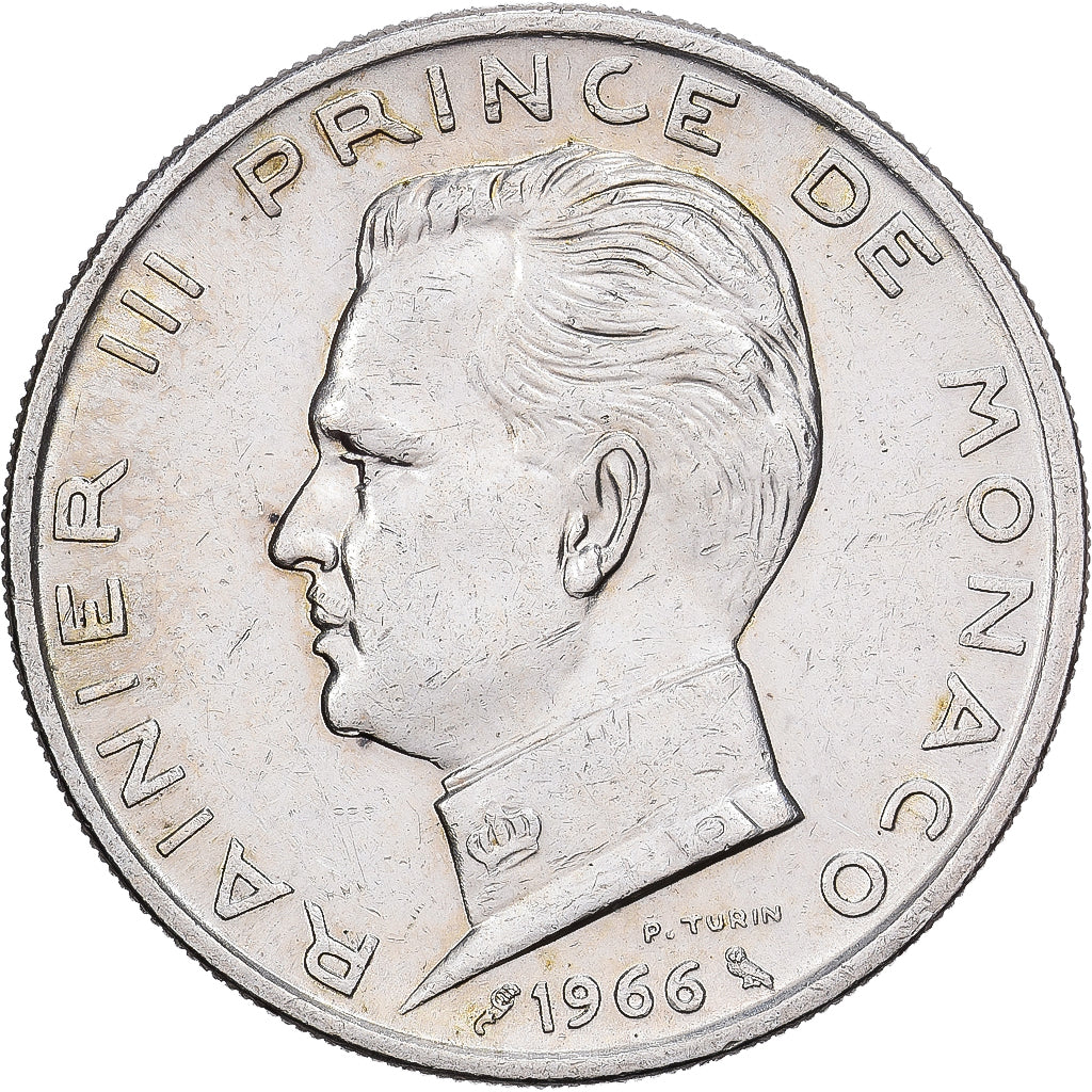 Monaco, Rainier III, 5 Francs, 1966, Paris, Srebro, EF(40-45), KM:141