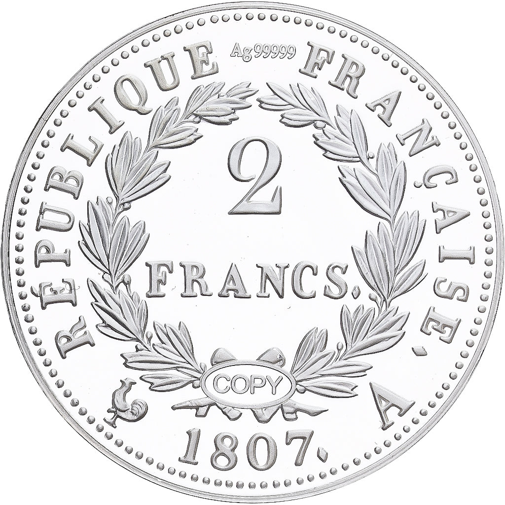 França, medalha, Reproduction, 2 Francs 1807 A, Napoléon Ier, Prata, MS(65-70)