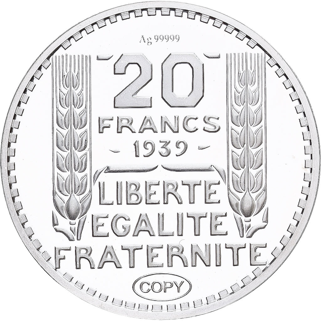 France, Medal, Reproduction de la 20 Francs TURIN 1939, Silver, MS(65-70)