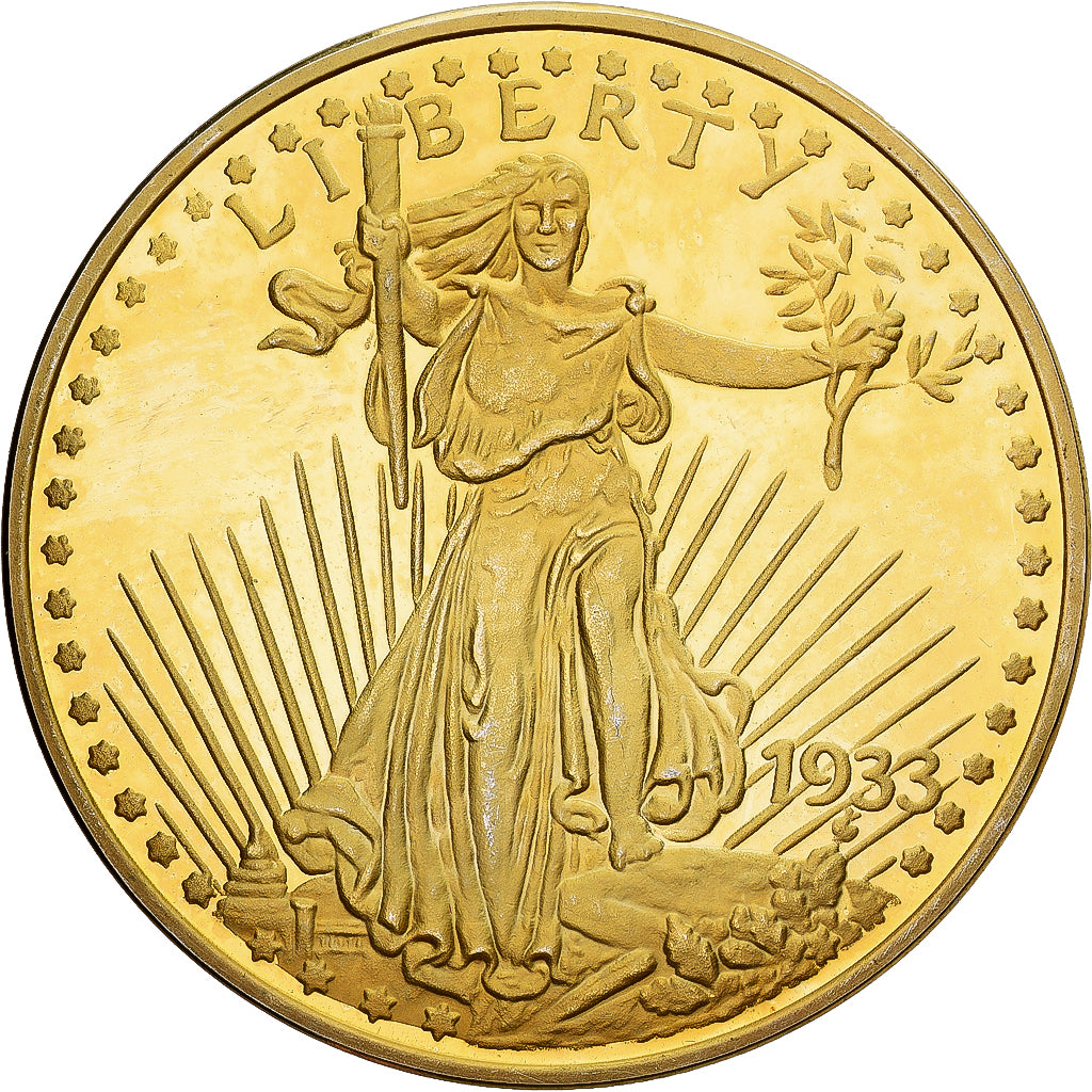 France, Medal, Reproduction Twenty Dollar Liberty, 1933, Copper Gilt, MS(63)
