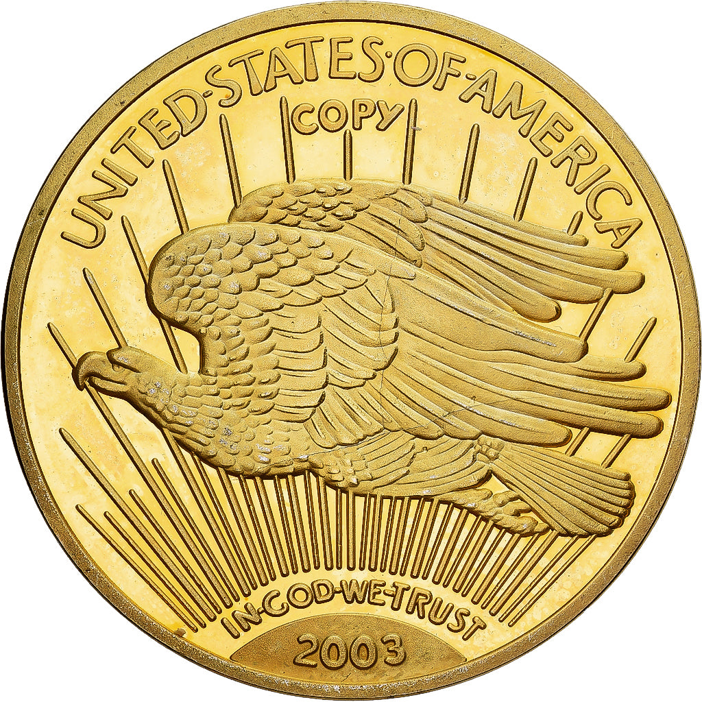 France, Medal, Reproduction Twenty Dollar Liberty, 1933, Copper Gilt, MS(63)