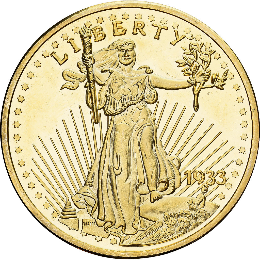 France, Medal, Reproduction Twenty Dollar Liberty, 1933, Copper Gilt, MS(64)