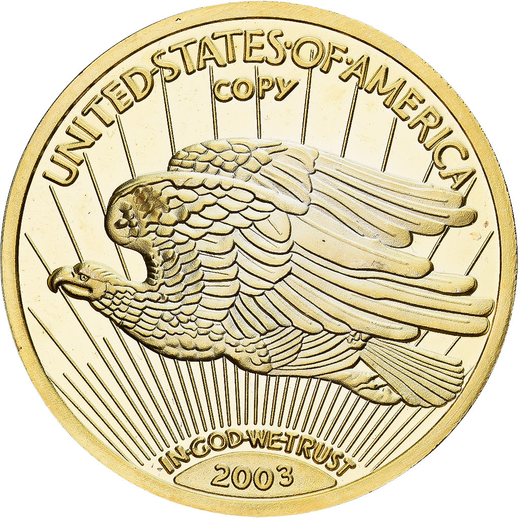 France, Medal, Reproduction Twenty Dollar Liberty, 1933, Copper Gilt, MS(64)