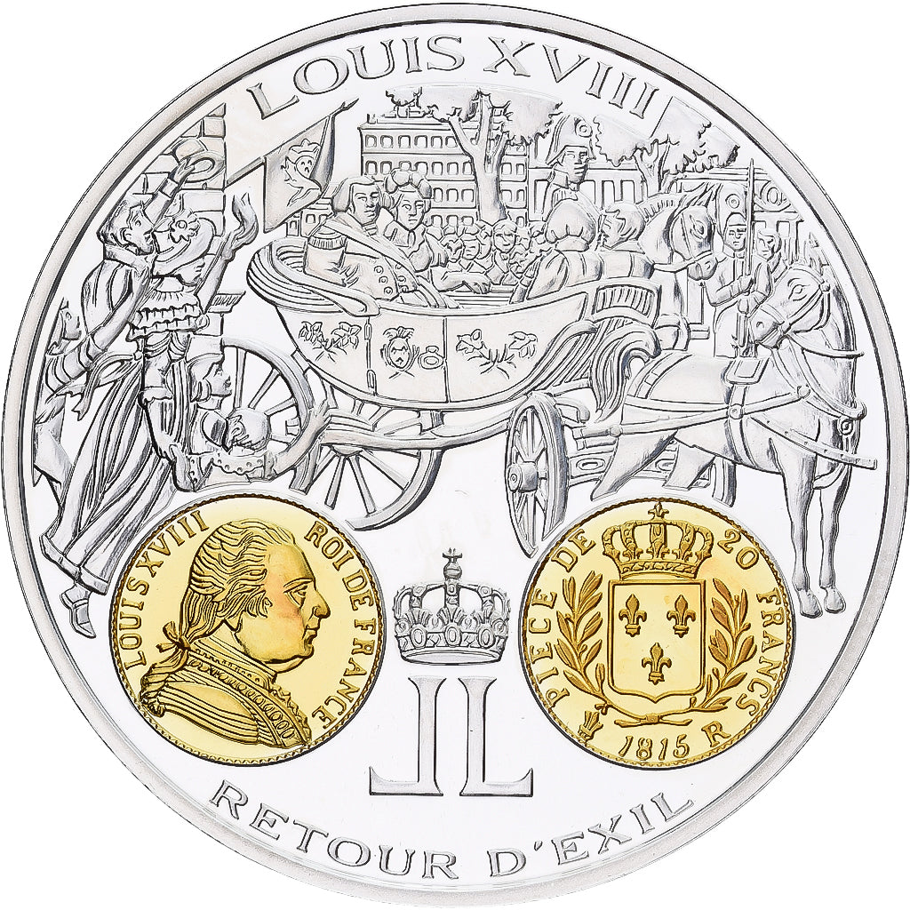 France, Medal, Histoire Monétaire, 20 Francs Louis XVIII, Silver, MS(65-70)