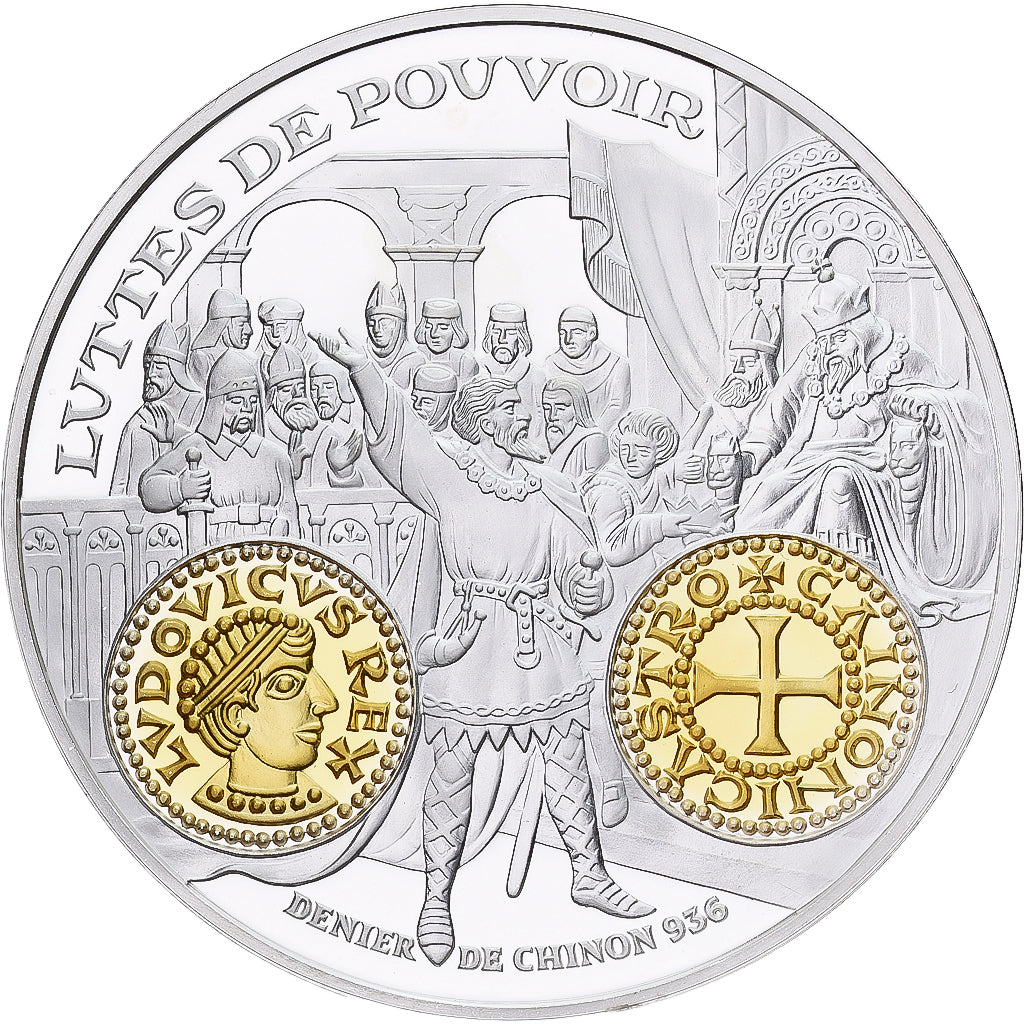 France, Medal, Histoire Monétaire, Denier de Chinon, Silver, MS(65-70)