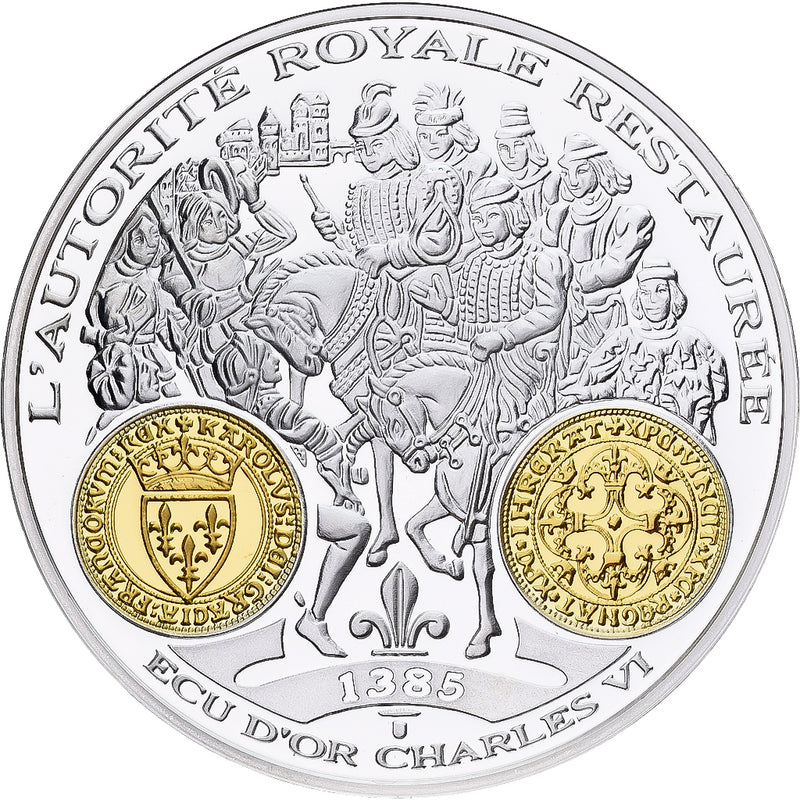 France Medal Histoire Monétaire Ecu d'Or Charles VI Silver MS(65