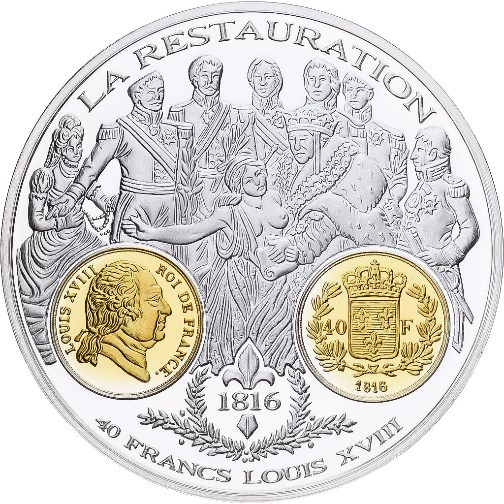 France, Médaille, Histoire Monétaire, 40 Francs Louis XVIII, Argent, FDC