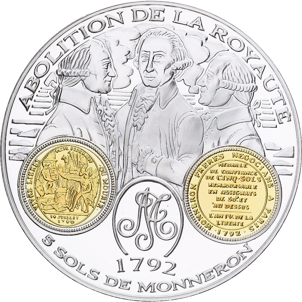 France, Médaille, Histoire Monétaire, 5 Sols de Monneron, Argent, FDC