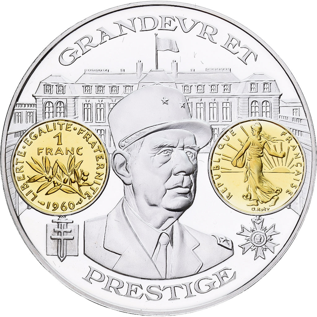 Francia, medalla, Histoire Monétaire, Grandeur et Prestige, De Gaulle, Plata