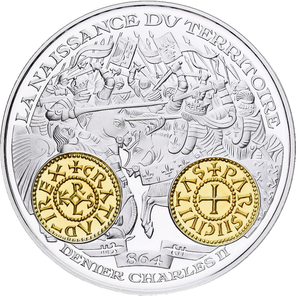 França, medalha, Histoire Monétaire, Denier Charles II, Prata, MS(65-70)