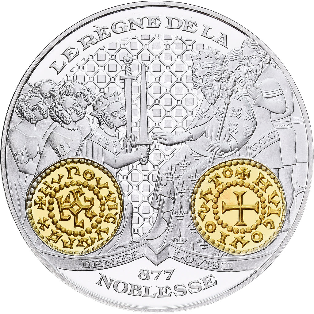 France, Medal, Histoire Monétaire, Denier de Louis II, Silver, MS(65-70)