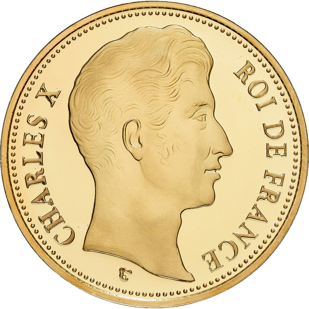 France, Médaille, Réplique 100 Francs Charles X, Copper Gilt, FDC, BE