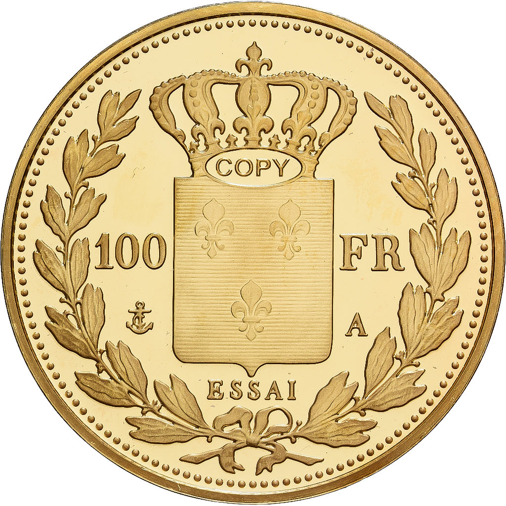 France, Médaille, Réplique 100 Francs Charles X, Copper Gilt, FDC, BE