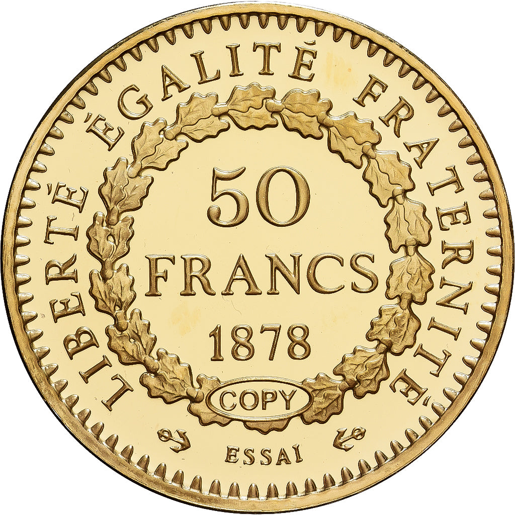 Francia, medalla, Reproduction 50 Francs Génie 1878, Copper Gilt, Prueba, FDC