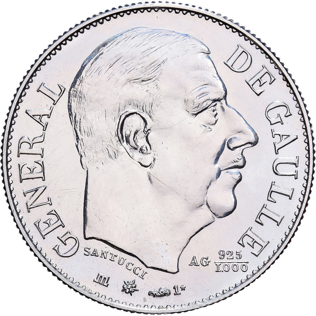 Francia, medaglia, Général De Gaulle, 1980, Argento, Santucci, FDC
