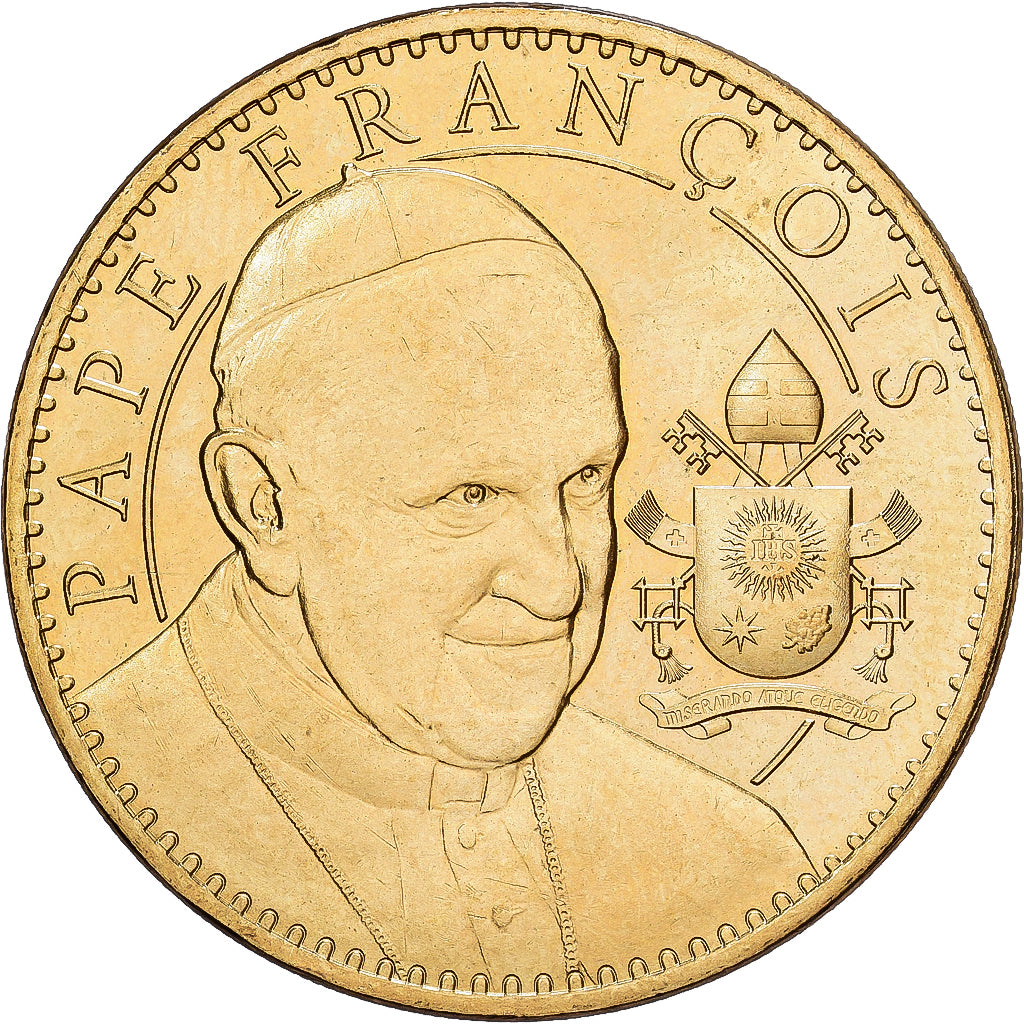 Francia, zeton, 65/ Lourdes - Pape François, 2016, Aluminio y cuproníquel