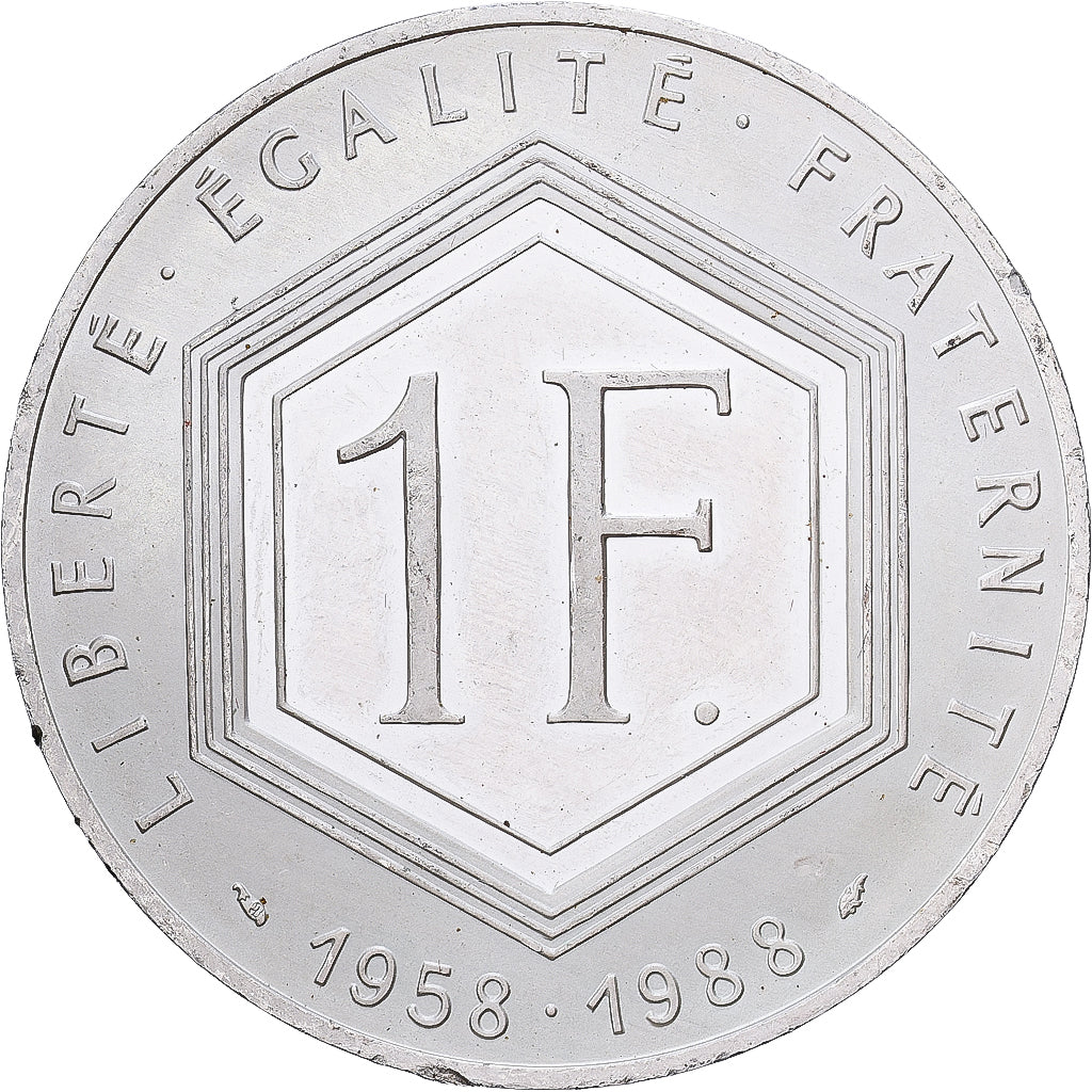 France, 1 Franc, Charles de Gaulle, 1988, MDP, Specimen, Proof, Silver