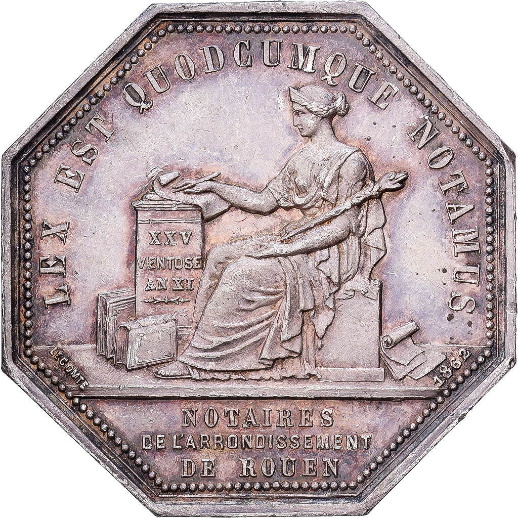 Francja, Token, Notaires de l'Arrondissement de Rouen, 1862, Srebro, Lecomte