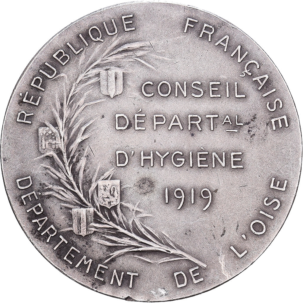 Frankrijk, Token, Conseil Départemental d'Hygiène, Oise, 1918, Zilver, ZF+
