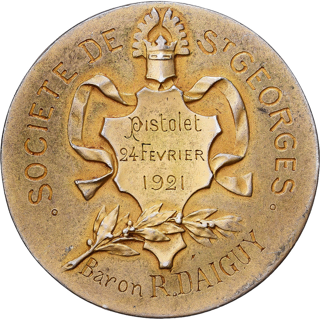 Frankrijk, Medaille, Société de Saint Georges, Pistolet, 1921, Vermeil, ZF