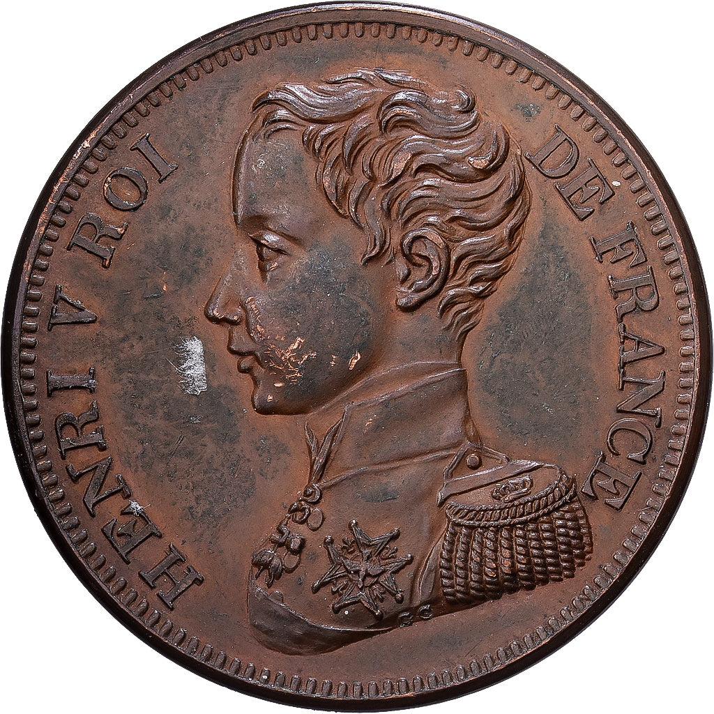 France, Henri V, 5 Francs, Avénement 2 Août, 1830, Bronze, AU(50-53)