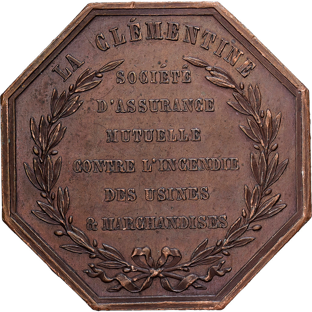 Francja, Token, Assurances contre l'Incendie, La Clémentine, 1858, Miedź