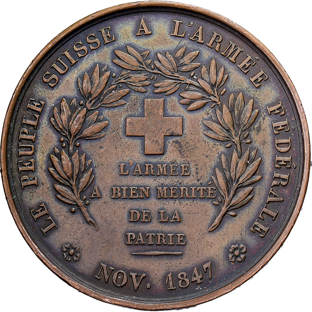 Schweiz, Medaille, Le Général Dufour, 1847, Bronze, Bovy, SS+