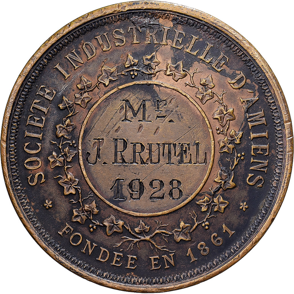 Francia, medalla, Société Industrielle d'Amiens, 1928, Bronce, MBC