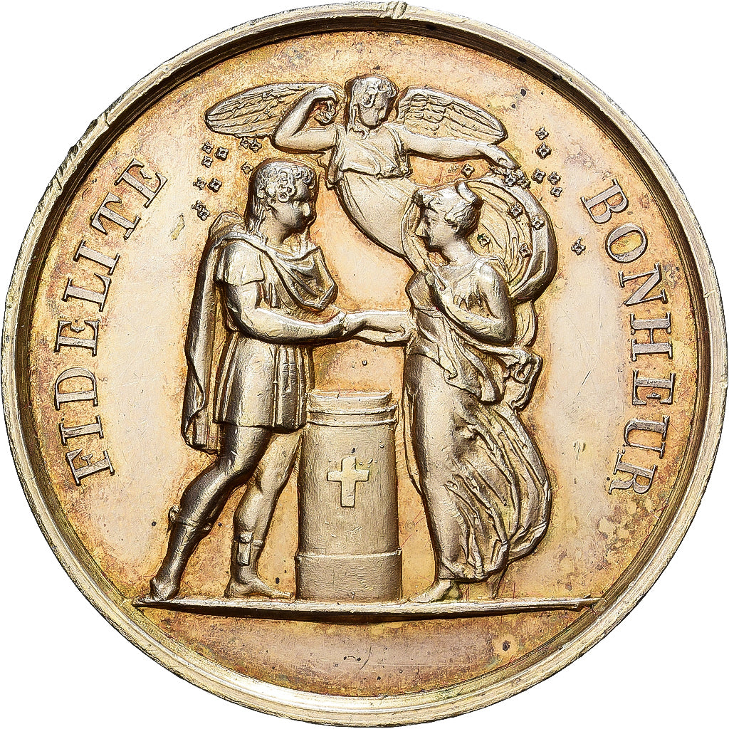 Frankreich, Medaille, Mariage, Fidélité Bonheur, 1845, Vermeil, VZ