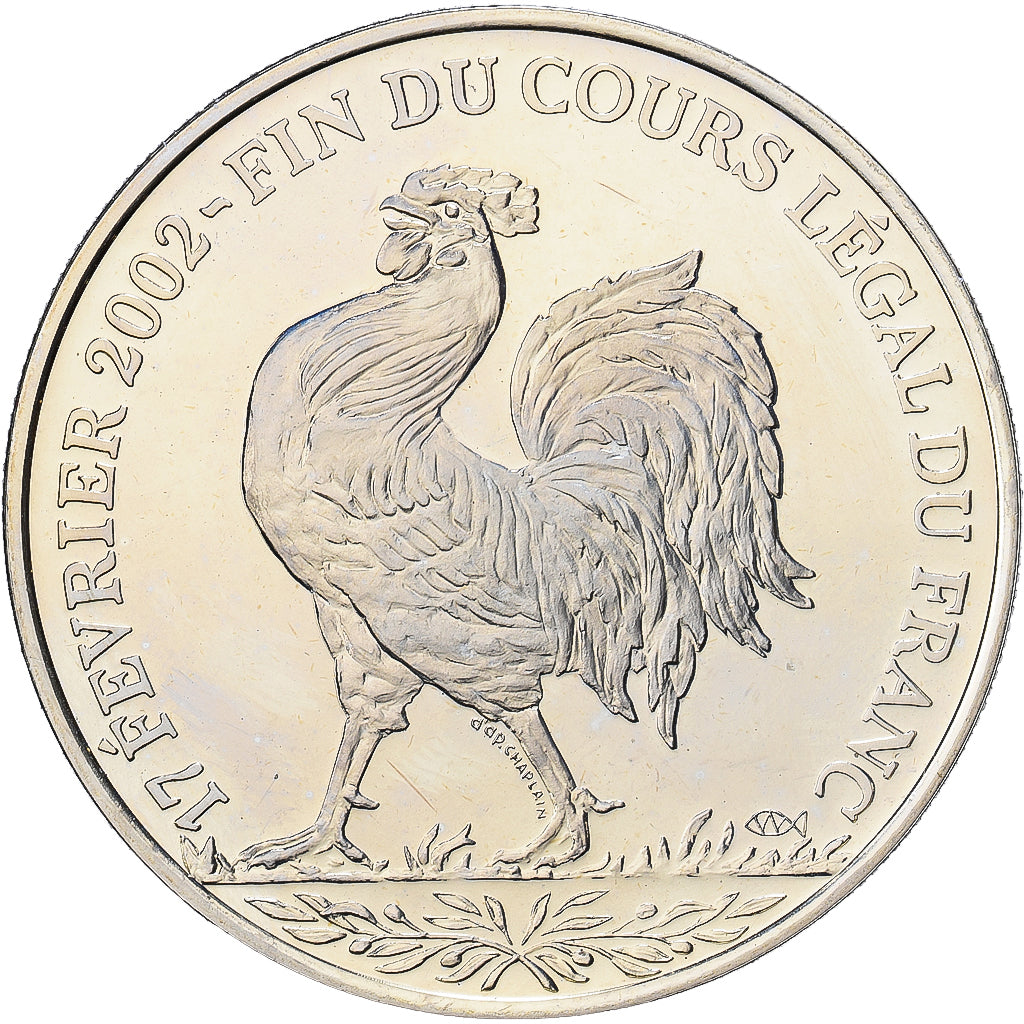 France, Medal, Coq, Fin du Cours Légal du Franc, 2001, Nickel, MS(63)