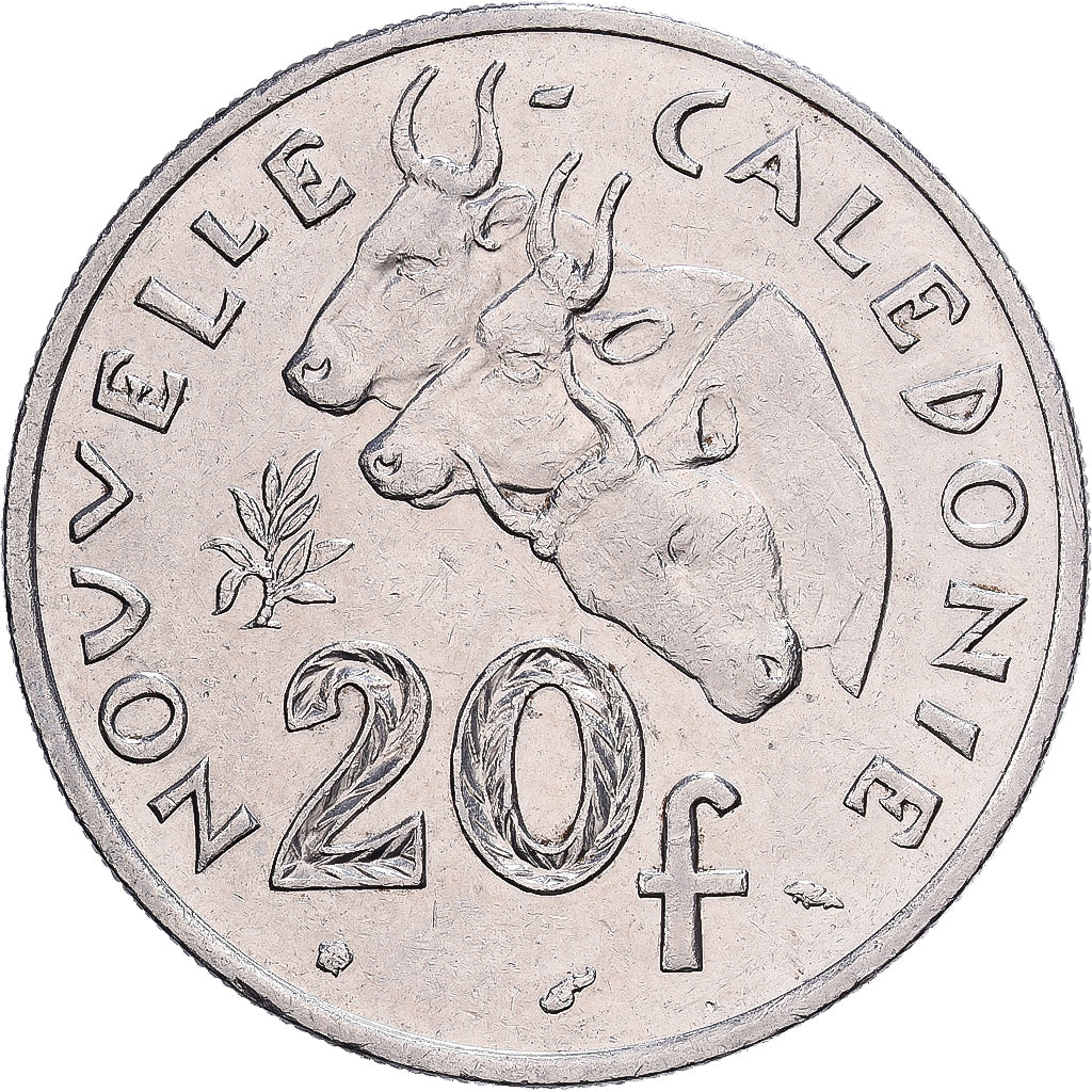 Nueva Caledonia, 20 Francs, 1986, Paris, Níquel, MBC, KM:12