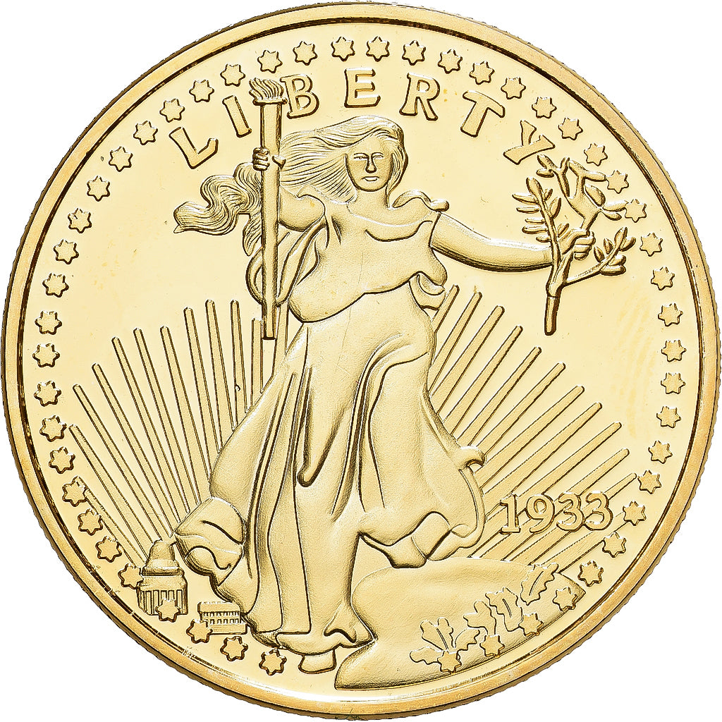 França, medalha, Reproduction Twenty Dollars Liberty, Cobre Dourado, MS(65-70)