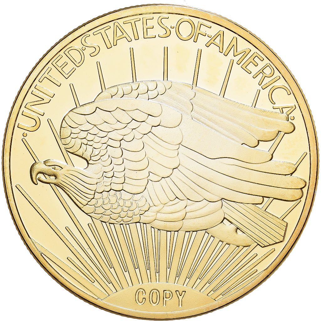 França, medalha, Reproduction Twenty Dollars Liberty, Cobre Dourado, MS(65-70)