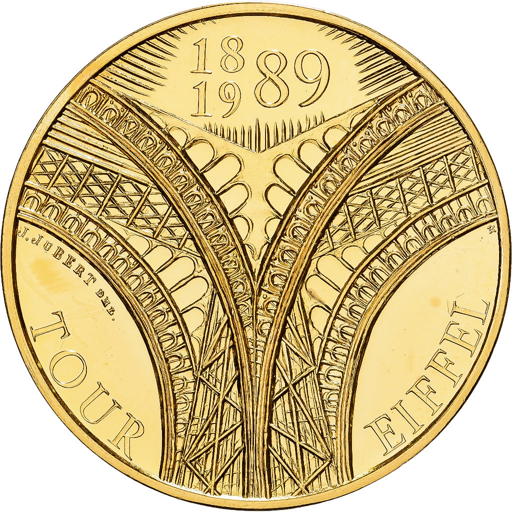 France, Médaille, La Tour Eiffel, 1989, Vermeil, FDC, Jubert, Centenaire