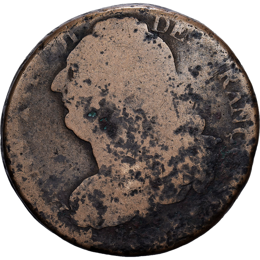 France, Louis XVI, 2 Sols, Uncertain date, Paris, Bronze, VG(8-10), Gadoury:25