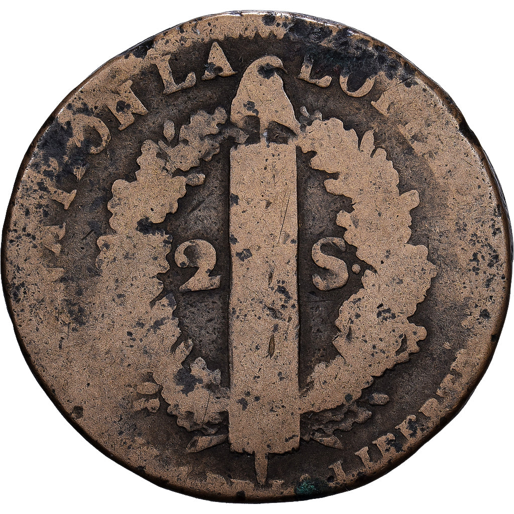 France, Louis XVI, 2 Sols, Uncertain date, Paris, Bronze, VG(8-10), Gadoury:25