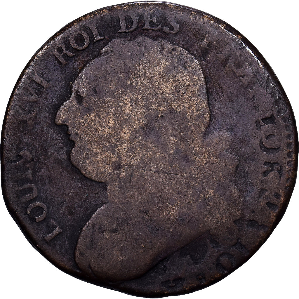 Francja, Louis XVI, 12 Deniers, 1792 / AN 4, Paris, Métal de cloche, F(12-15)